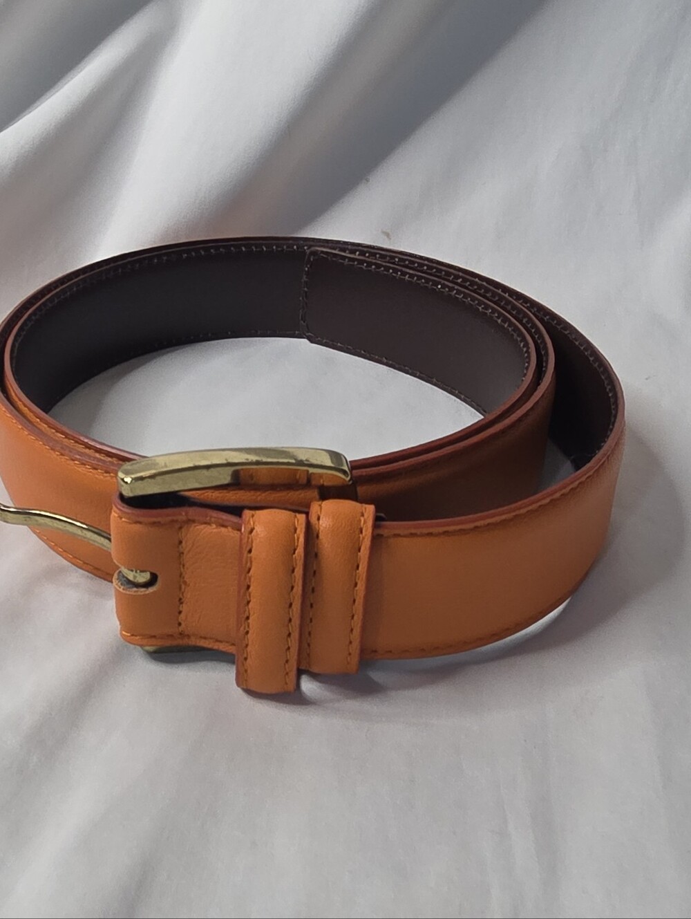 Womens LL Orange Leather Belt with Gold Buckle